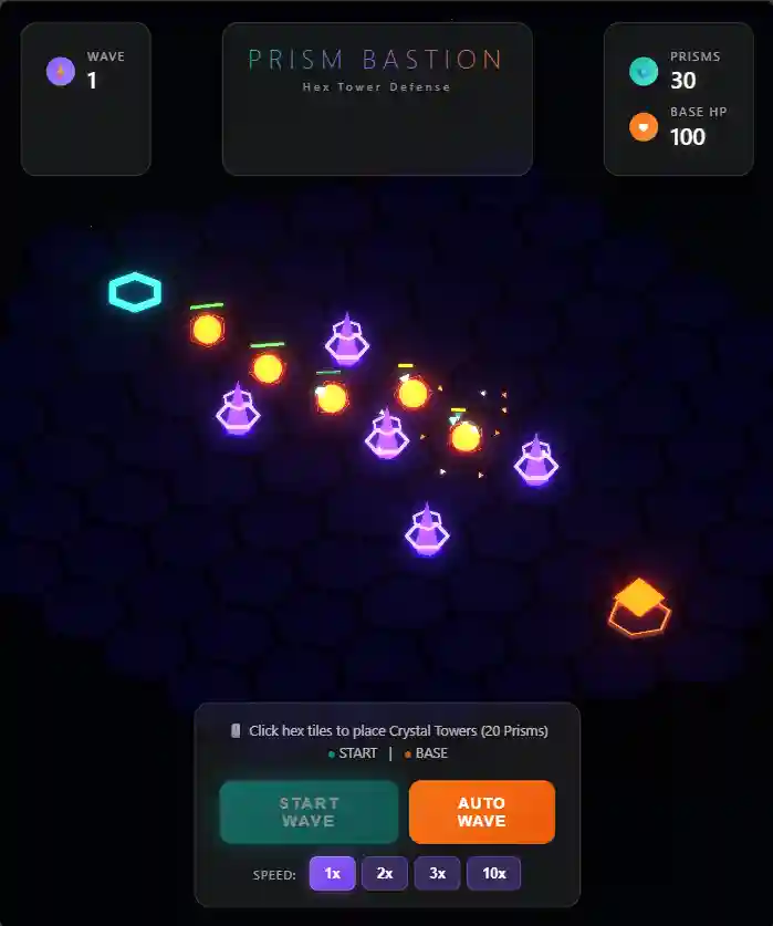 Front design of the Prism Bastion web game tile with reactive shine