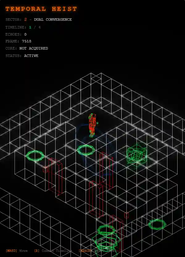 Front design of the Temporal Heist web game tile with reactive shine